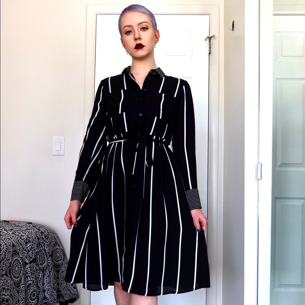 Black and white striped shirt dress
